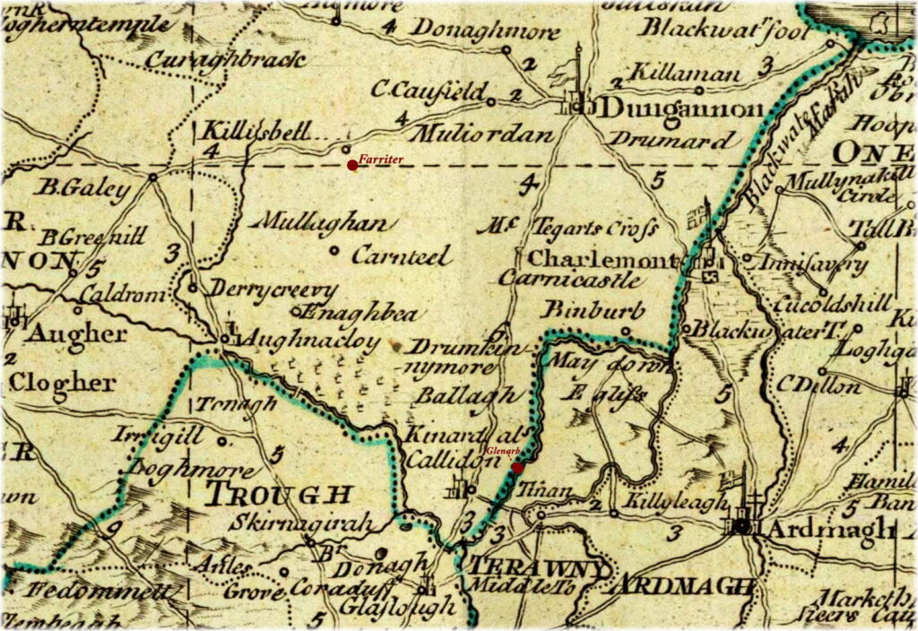 Map of Farriter in the parish of Killeeshil, county Tyrone (1790) (part), by John Rocque.